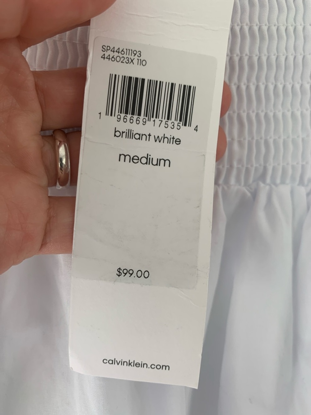NWT Calvin Klein White Smocked-Waist Midi Skirt, Size M. - Picture 5 of 8
